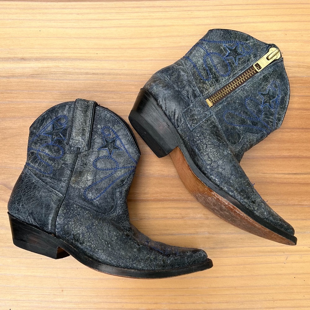 Steve Madden Pystol Dark Blue Leather Cowboy Western Boots